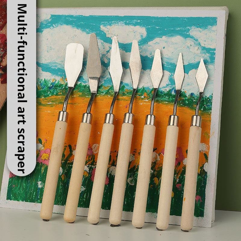 7 unids/set de cuchillos de pintura al óleo de acero inoxidable, espátula para manualidades de artistas, cuchillo de paleta, cuchillo para mezclar, herramientas de arte raspador
