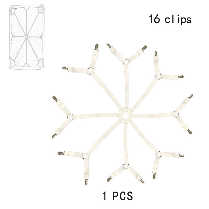 Attache de drap de lit élastique réglable, pince à matelas, housse de canapé, sangle fixe antidérapante, Kit de tondeuse Textile domestique: 16 Clips White