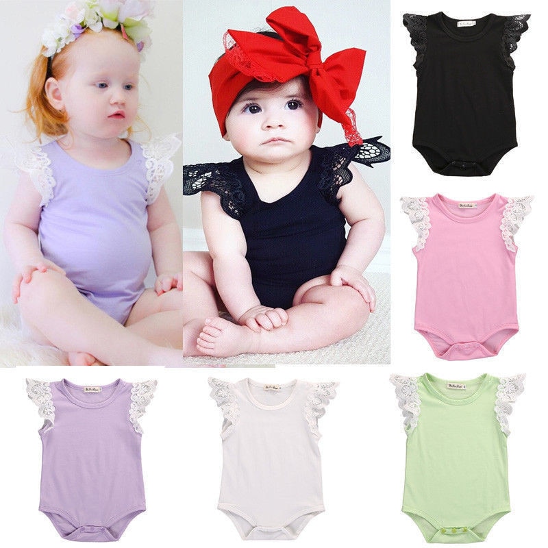 Cotton Newborn Baby Girls Romper Toddler Lace Shoulder Sleeveless Jumper Romper Jumpsuit Baby Summer Clothes