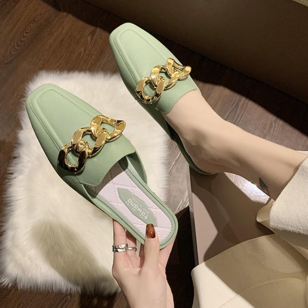 Chaussures plates Chaîne Mules pour Femmes Tête – Grandado