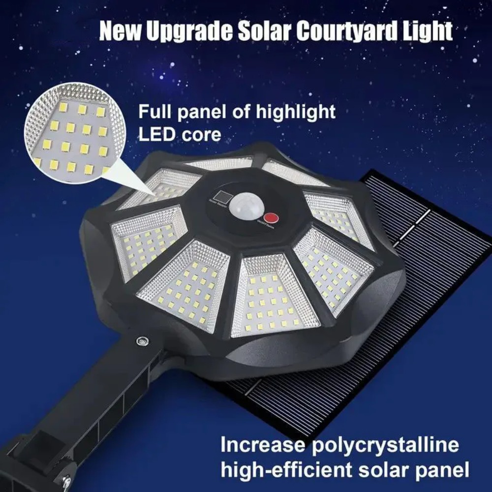 Straatverlichting op zonne-energie met bewegingssensor op afstand, buitenverlichting op zonne-energie , 168 6500k -schijnwerpers voor buitenparkeerterrein