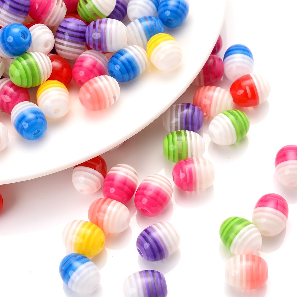 30 stück 8 x 10mm farbige acryl-streifenperlen, Oval, weiß, bunte mischung, abstandshalterperlen für schmuckherstellung, diy-armbänder, handgefertigte schmuckteile