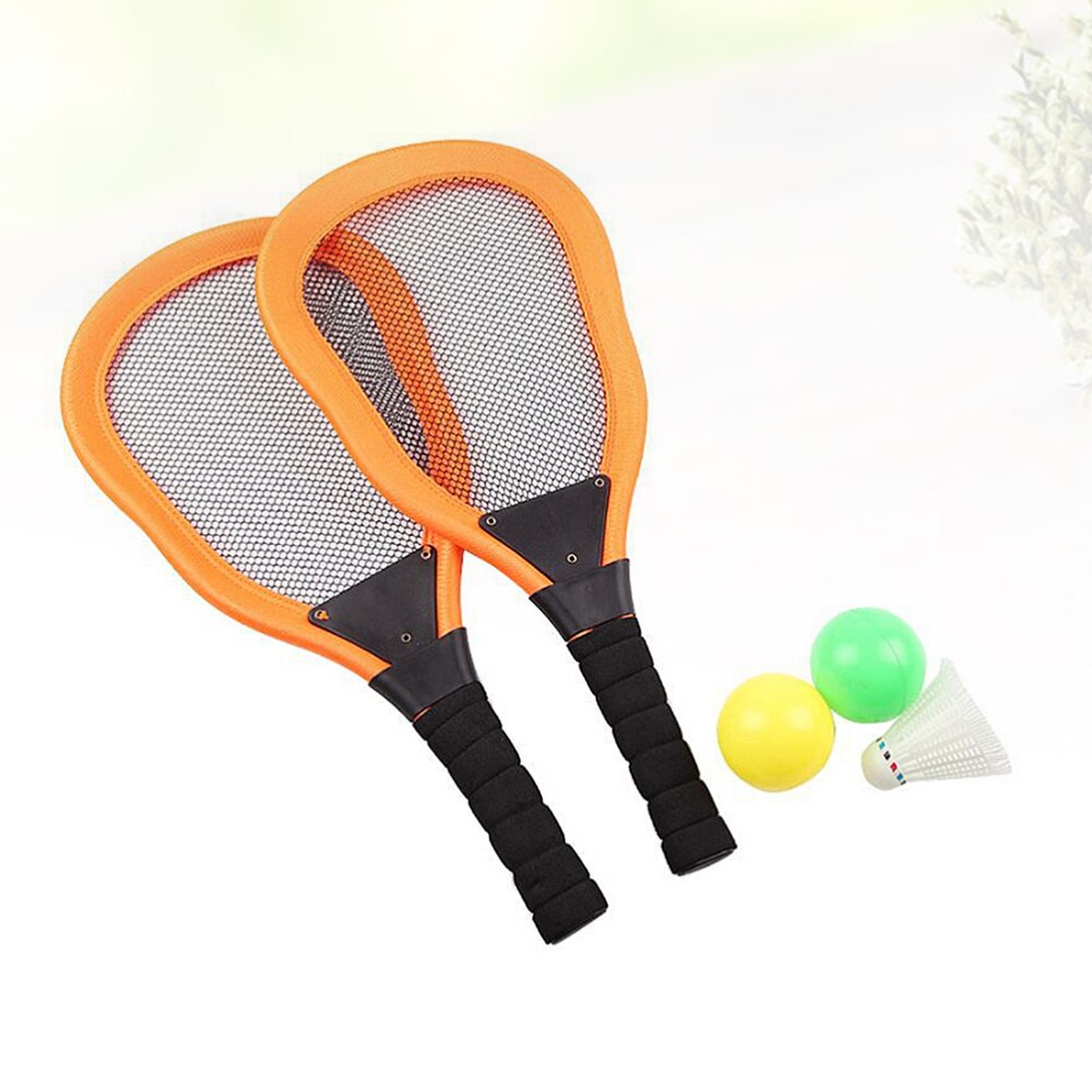 5Pcs Sport Speelgoed Kinderen Doek Art Tennisracket Badminton Strand Racket Kids Outdoor Benodigdheden (Rood 2 Stuks racket + 1Pc Badminton