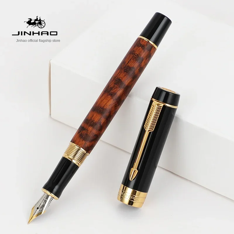 JINHAO 100 Mini Wooden / Resin Fountain Pen Centennial Golden Clip Fine Nib Writing Ink Pen School Office Supplies Stationery