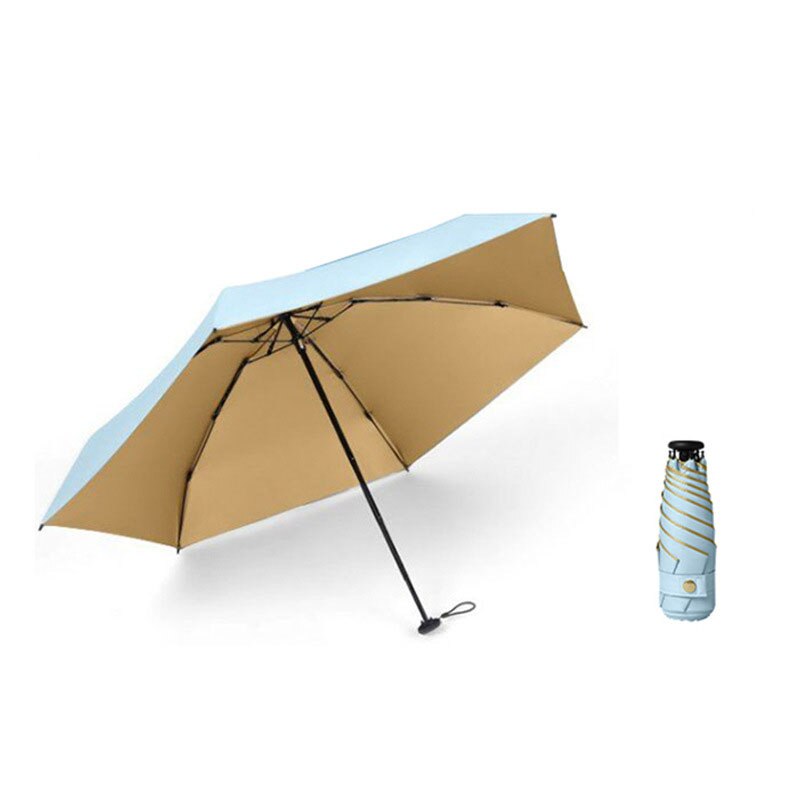 Mini Gold Umbrella Flat Five Fold Umbrella Pocket Umbrella Folding Sunny Rain Dual-use Portable UV Sunscreen Umbrella: F