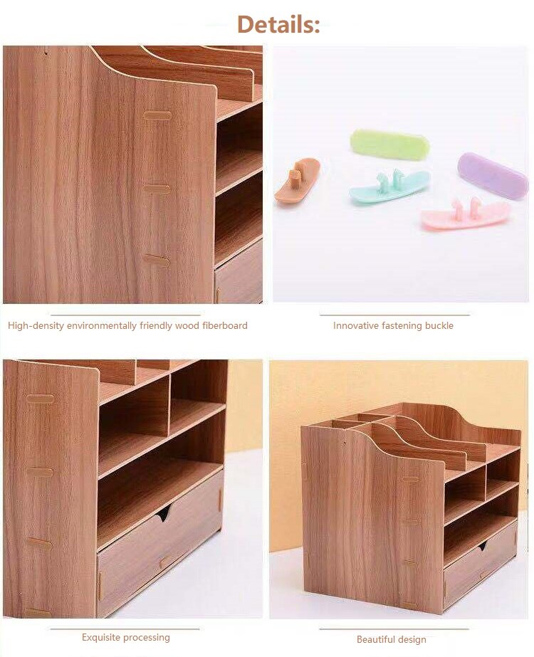 Trieur de documents de bureau en bois à 4 niveaux, support de documents A4 porte-plateau avec porte-stylo organisateur de bureau pour le bureau et la maison