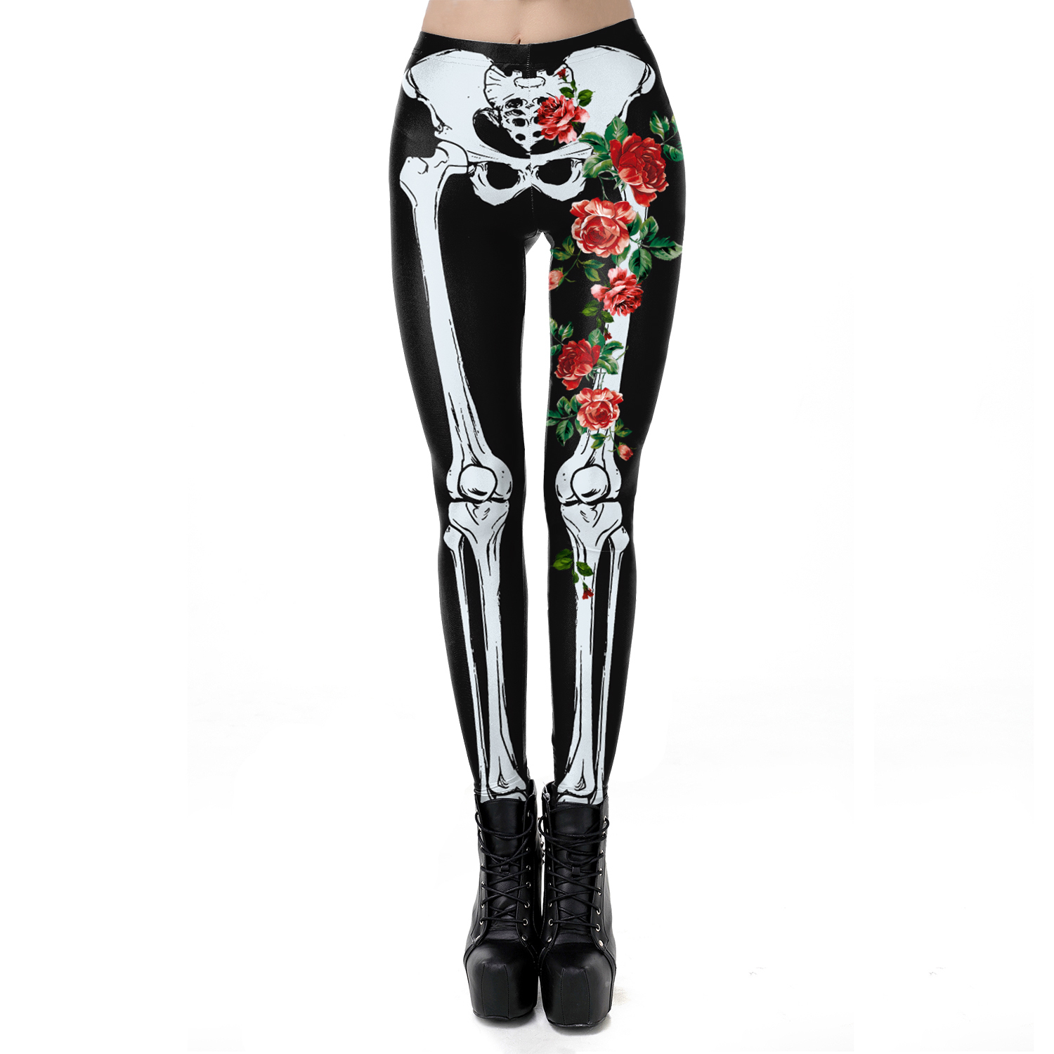 Nadanbao-mallas con estampado de calavera rosa para mujer, pantalones para de Halloween, ropa de calle para vacaciones y Festival, pantalones ajustados de cintura media: M / Verde militar