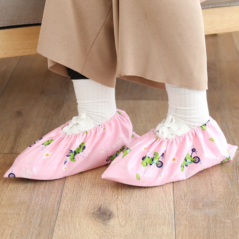 1Pair Thicken Reusable Elastic Shoe Cover Student Machine Room Print Dust Proof Feet Covers Home Indoor Antiskid Overshoes