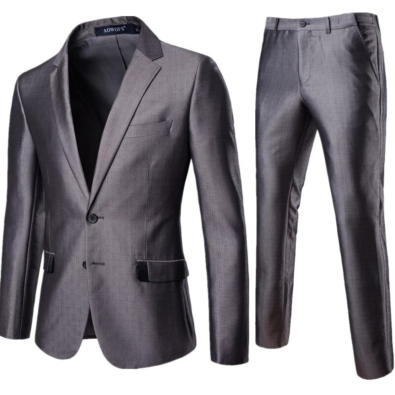 Gray Men Tuxedo Suits With Pants Slim Fit Single Breasted 2 Pieces (Jacket+Pants) Formal Business Groom Terno Masculino: S