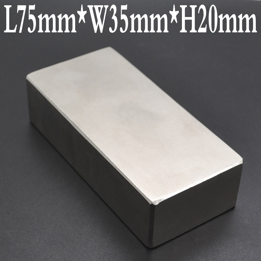 1 pcs Neodymium magneet 75x35x20 Rare Earth Sterke blok permanente 75*35*20mm koelkast Elektromagneet NdFeB nickle magnetische vierkante