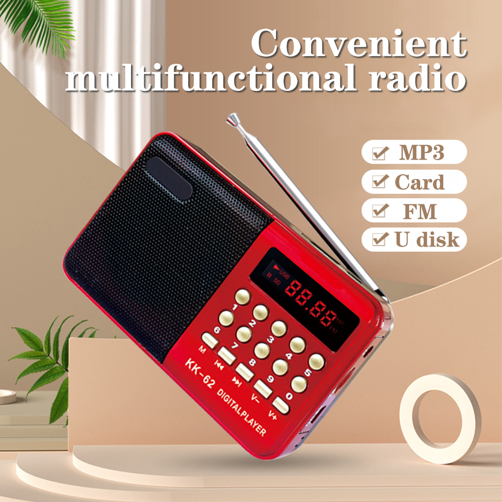 KK-62 Portable FM Radio Multifunction Handheld MP3 Full Band Radio Speaker LED Digital Display Support TF Card USB Drive