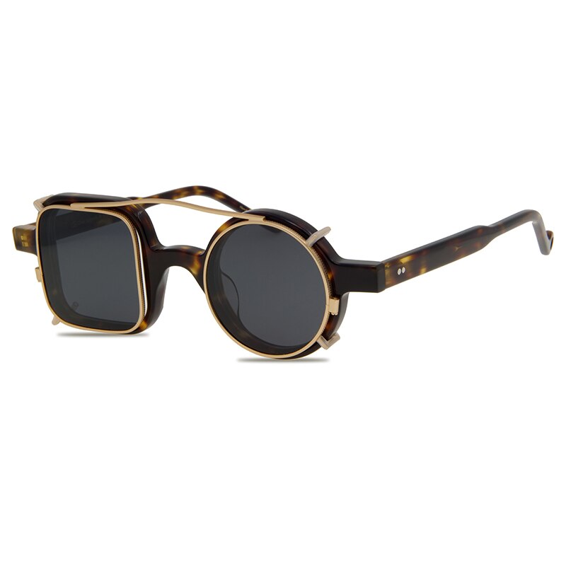 Vintage handgjorda solglasögon optiska två linser rund fyrkantig båge retro acetat glasögonbågar läsglasögon herrbågar solglasögon: Sköldpadda