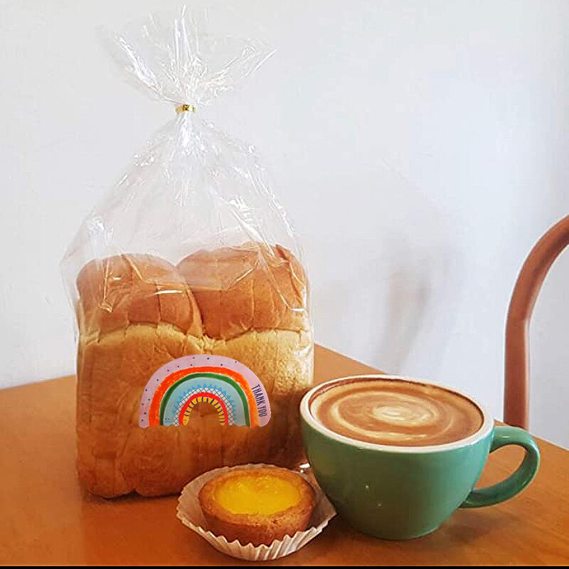 50Sets 100Sets Transparant Clear Plastic Zak Snoep Cookie Brood Toast Cellofaan Zak Met Afdichting Twistties Regenboog Sticker