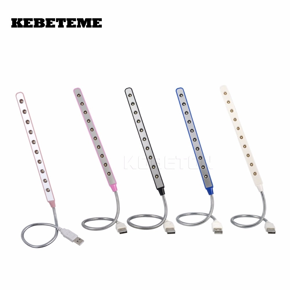 KEBETEME USB LED Light Night Lamp 10 LEDs Flexible 4 Colors for Notebook Laptop PC Computer Power Bank