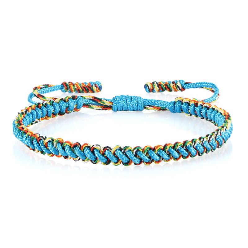 Bracelet bouddhiste tibétain Original réglable à la main porte-bonheur breloques femmes fil Bracelets et Bracelets pour hommes Couples bijoux: blue-1