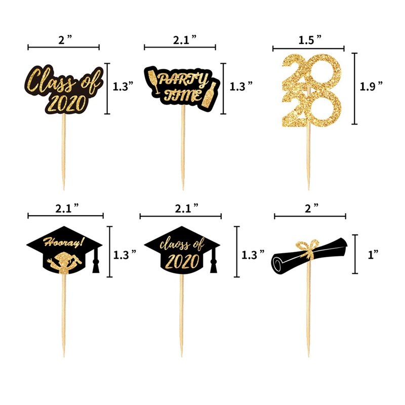 Class Of Graduation Paper Cake Topper Gold Congrats Grad Cake Toppers Flag for Students Graduation Party Cake Decorations