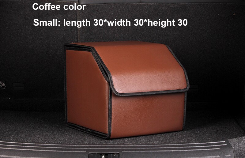 Bil opbevaringsboks vandtæt læder bagagerum opbevaringsboks, avanceret luksus opbevaringsboks til bildele, sammenklappelig og aftagelig opbevaring: Lille kaffefarve