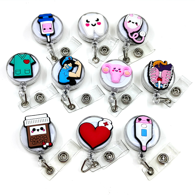 1PCS Retractable Pull Badge Nurse Cute Badge Reel Clip Badge Holder Yoyo Card Doctor ID Card Chain Clips School Student Office