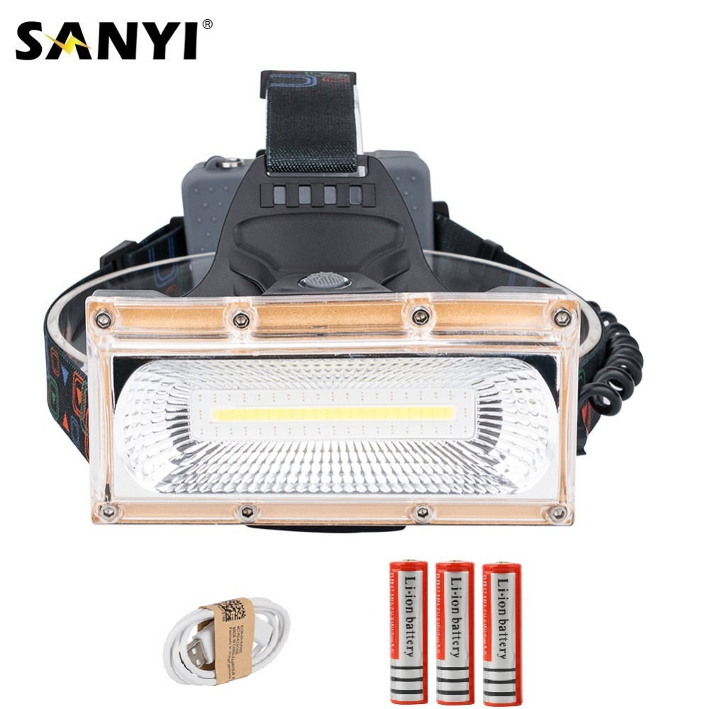 Sani COB Led-koplampen High Power LED Koplamp Camping Hoofdlamp 3 Modes Head Lantaarn 3x18650 Oplaadbare Frontale koplamp