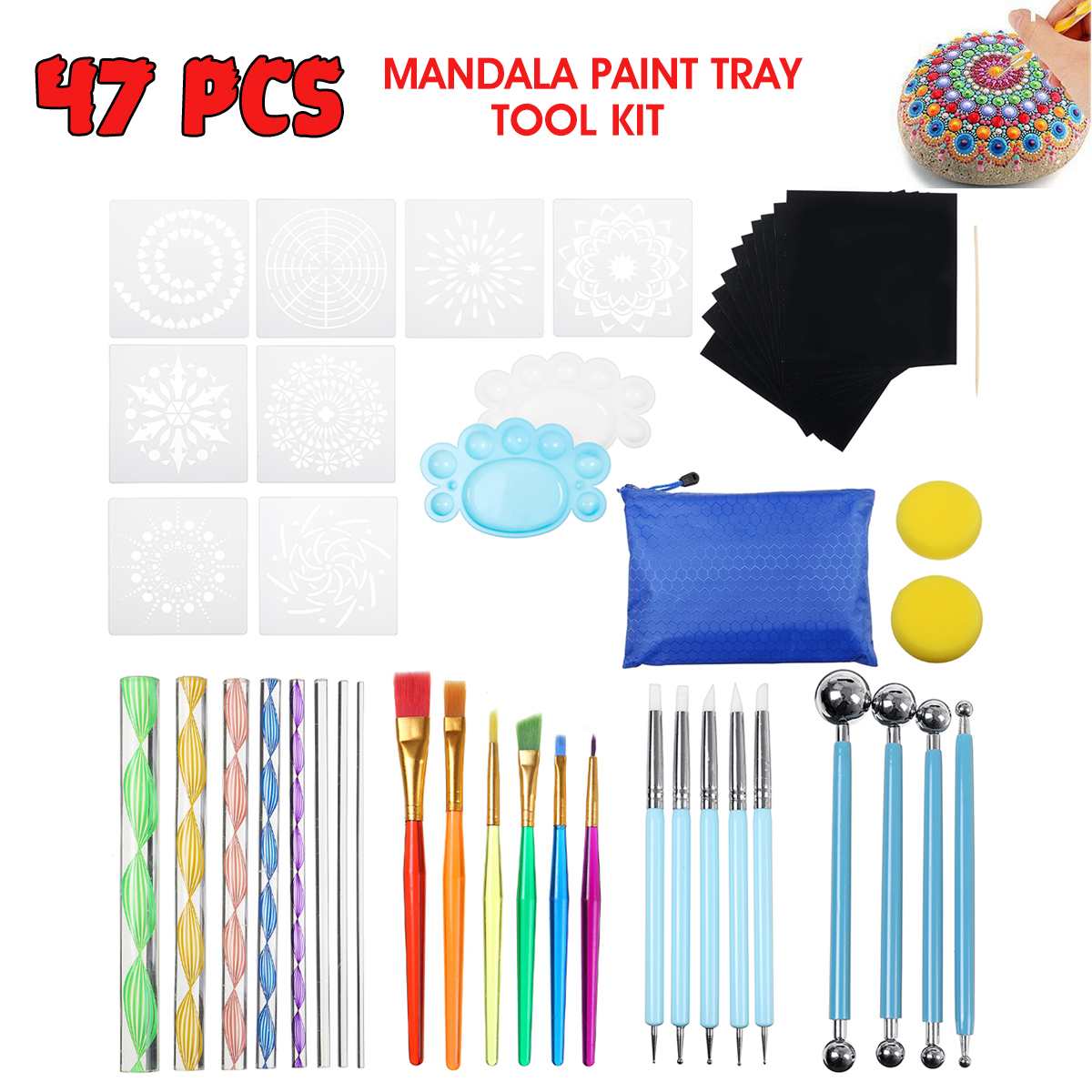 LEORY A4 Graphics Tablet LED Drawing Tablet Art Stencil Drawing Board Light Box Tracing Table Pad Electronics Writing Tablet: 47PCS Mandala Painti