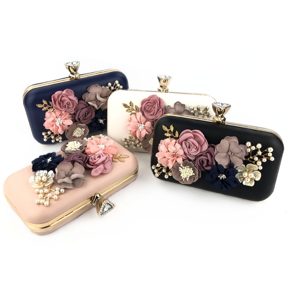 Vrouwen Clutch Bag Bloem Dames Dark Blue Avondtassen Dames Dag Koppelingen Purse Vrouwelijke Roze Bruiloft Tas Met strass