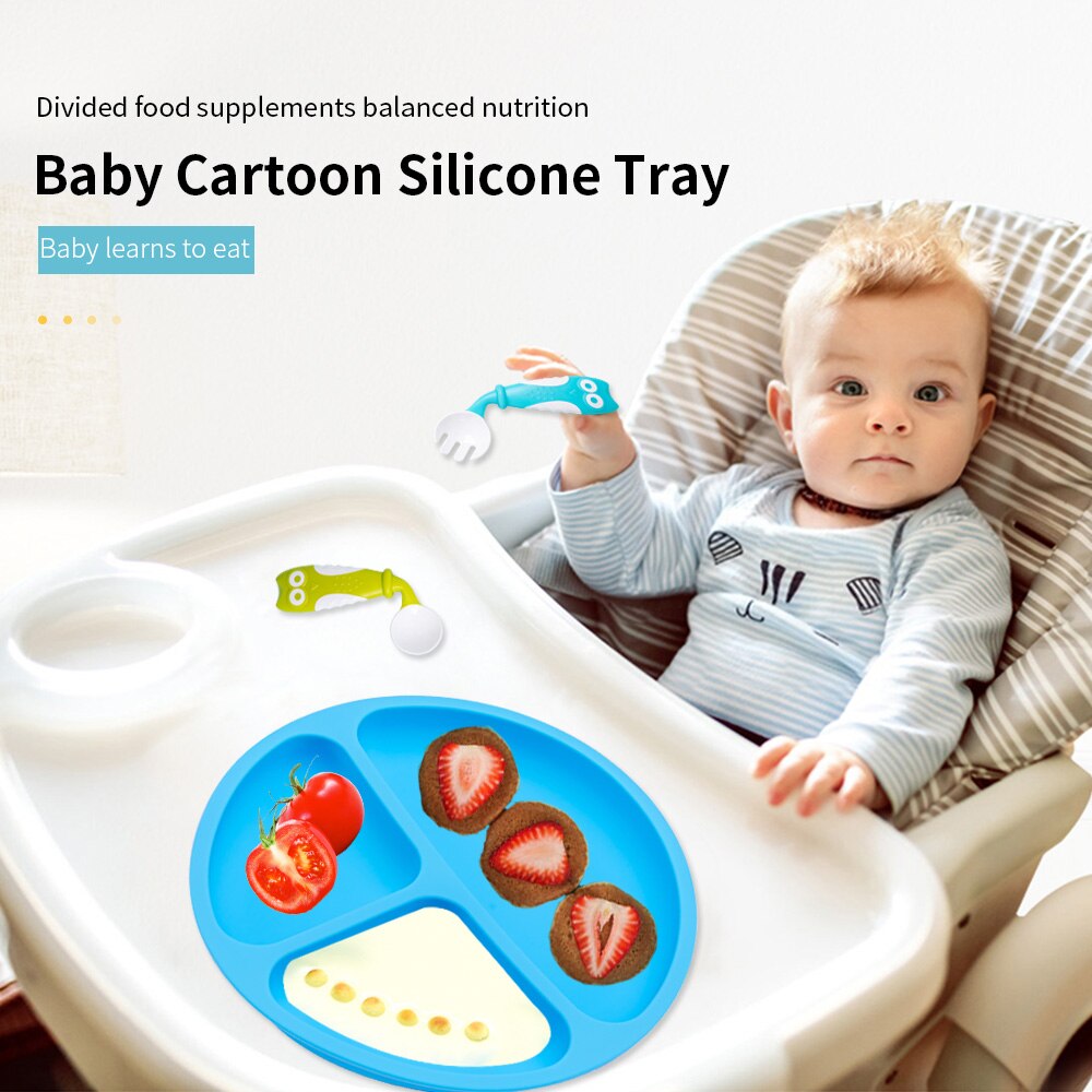 Silikone baby rund middagstallerken børneservice madtallerken foderskål splintfri tallerken