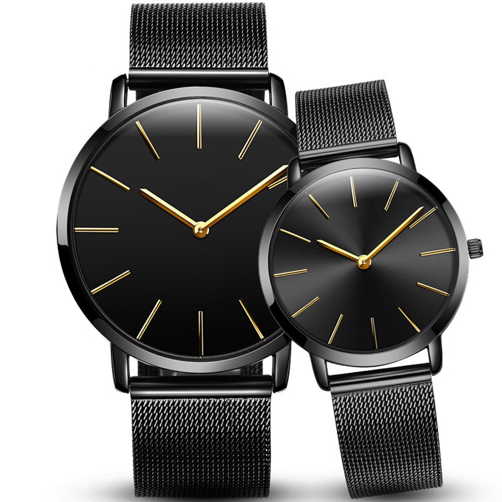 Gecontracteerd Delicatesse Mode Heren Horloges 1 Stuks Paar Stijlvolle Glas Staal Band Mesh Riem Eenvoud Quartz Horloge