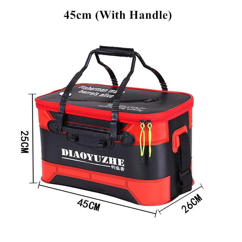 40/45/50cm Portable pliant seau de pêche sacs de pêche poisson porter seau équipement en plein air EVA pêche Camping randonnée seau stockage: 45cm Red Black