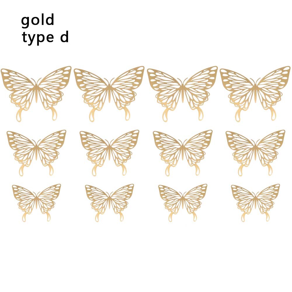 Autocollants muraux papillons 3D ajourés, 12 pièces/ensemble, décoration pour chambres d'enfants, décoration de maison, réfrigérateur, bricolage, fête de mariage: G-4