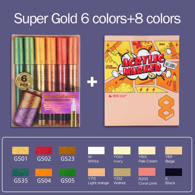 STA 1004 DIY Acrylic Markers Pen Set Drawing Poster Journal Scrapbook Painting Graffiti Pens For School Student Art Supplies: 6 8color-1002-1004