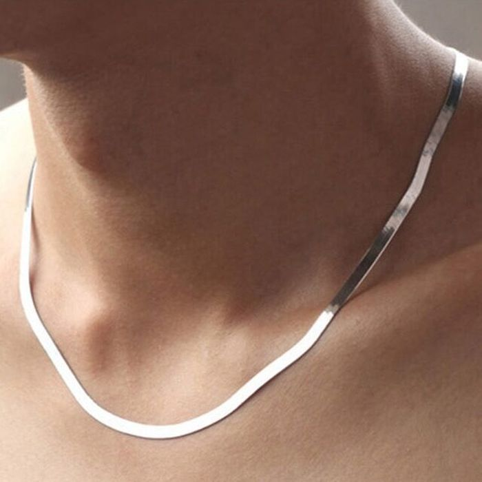 Collar de cadena de 4MM de Color plateado para mujer, joyería fina de lujo para parejas, cadena de hoja, de boda, Gargantilla para clavícula