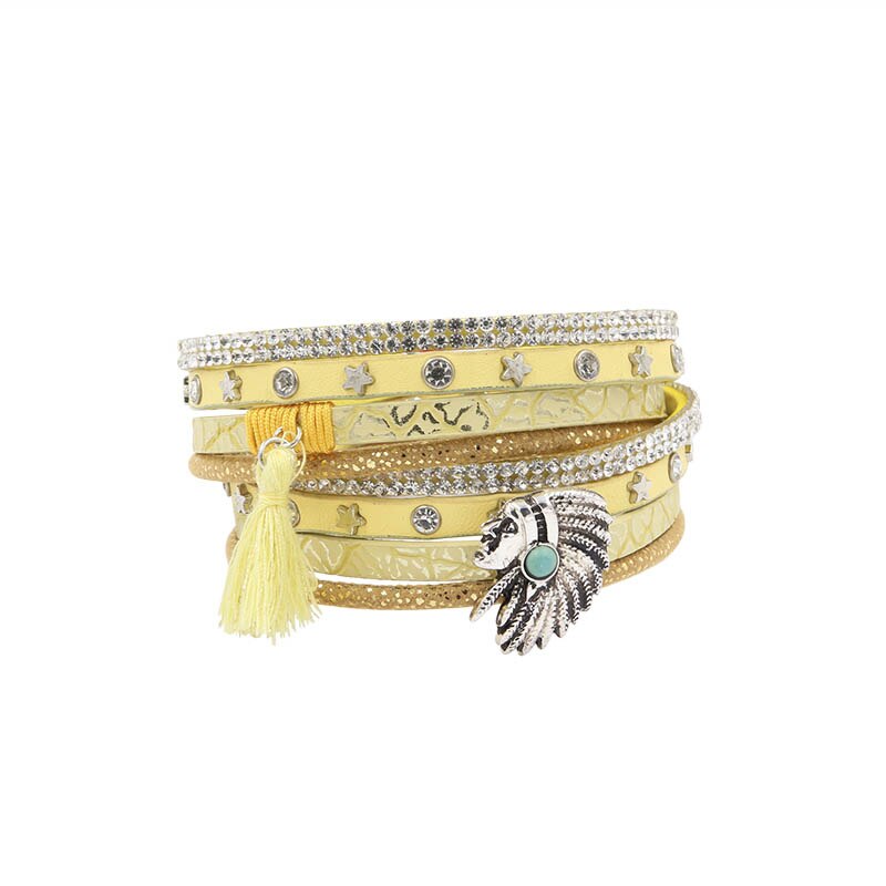 Armband PU Lederen Armbanden &amp; Armbanden Voor Vrouwen Pulseira De Couro Vrouwelijke Lange Egyptische Schoonheid Hoofd Wrap PulserasMujer: yellow