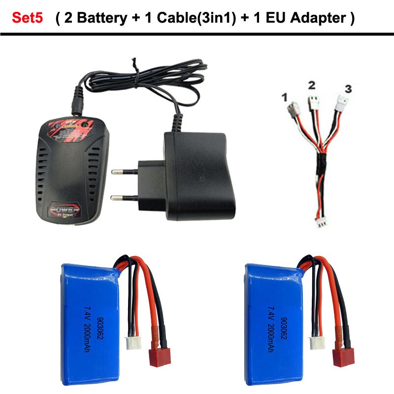 7.4V 2000mAh 2S Lipo Battery For WLtoys A959-B A969-B A979-B K929B RC Desert Truck Car Upgrade Spare Parts charger: Set5