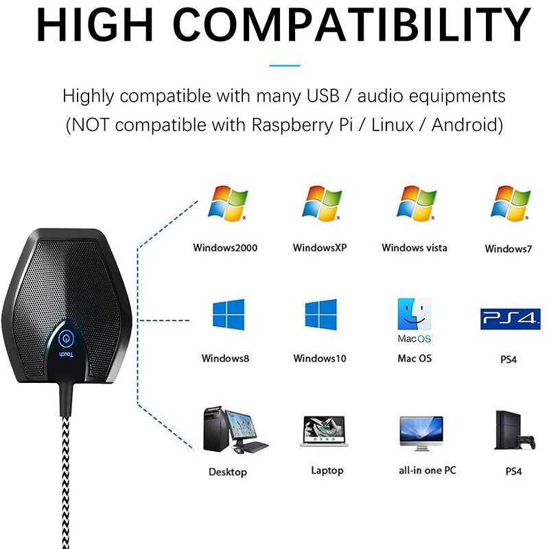 USB Conference Omnidirectional Microphone Contact Control Desktop Microphone for Computer Studio Microphone Laptop Mic