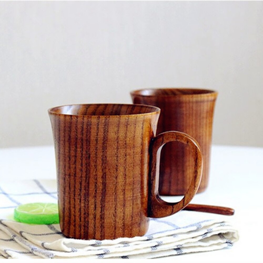 Wooden Wood Cup 400ml Natural Wood Grain Classical Handcrafted Cups of Coffee Milk Juice Tea Cup mug Japanese-style