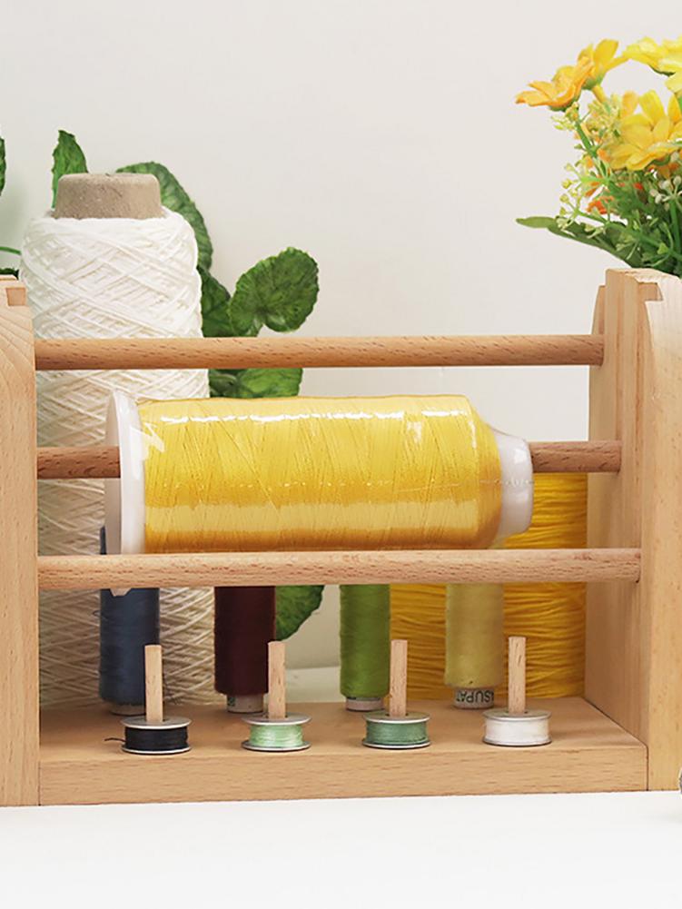 Wooden Thread Rack Thread Spool Holder With Horizontal Rotating Spindles And Vertical Static Spindles For Organizing Embroidery