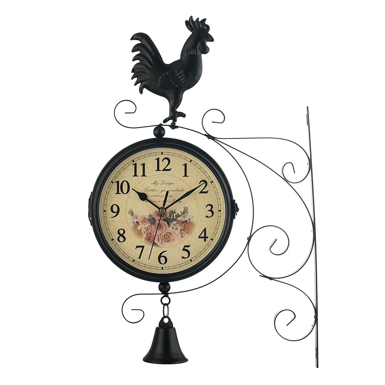 Outdoor Garden Clock Weatherproof Retro Station Wall Clock Double Sided with Outside Bracket 31x50cm