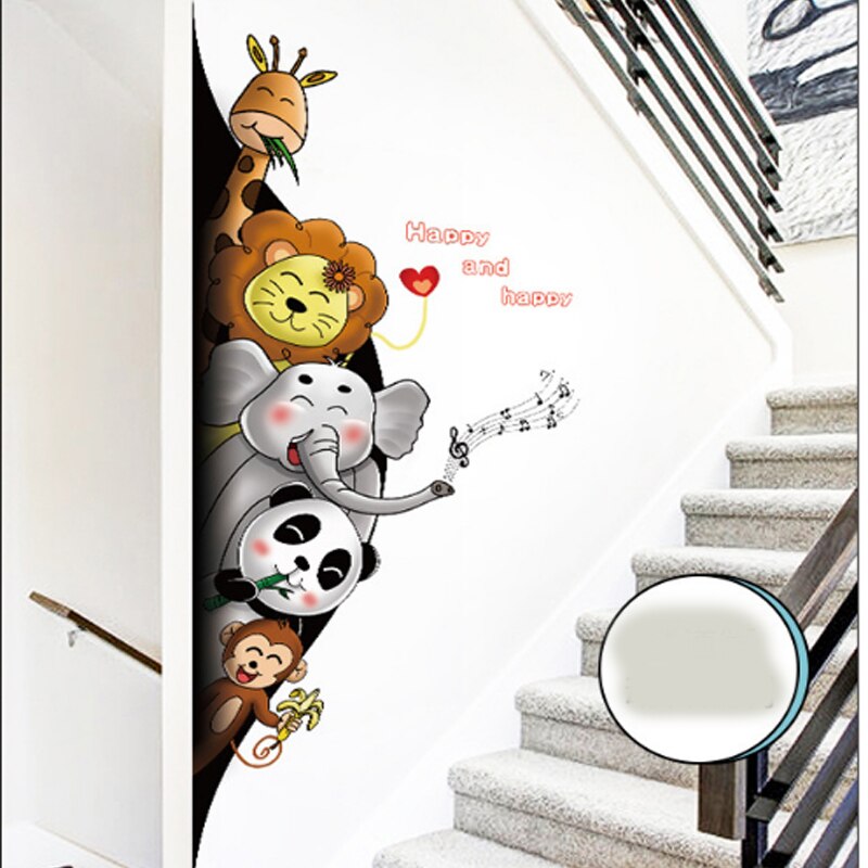 Cartoon Animals 3D Wall Stickers For Kids Room Friendly Panda Elephant Monkey Wallpaper Door Decor