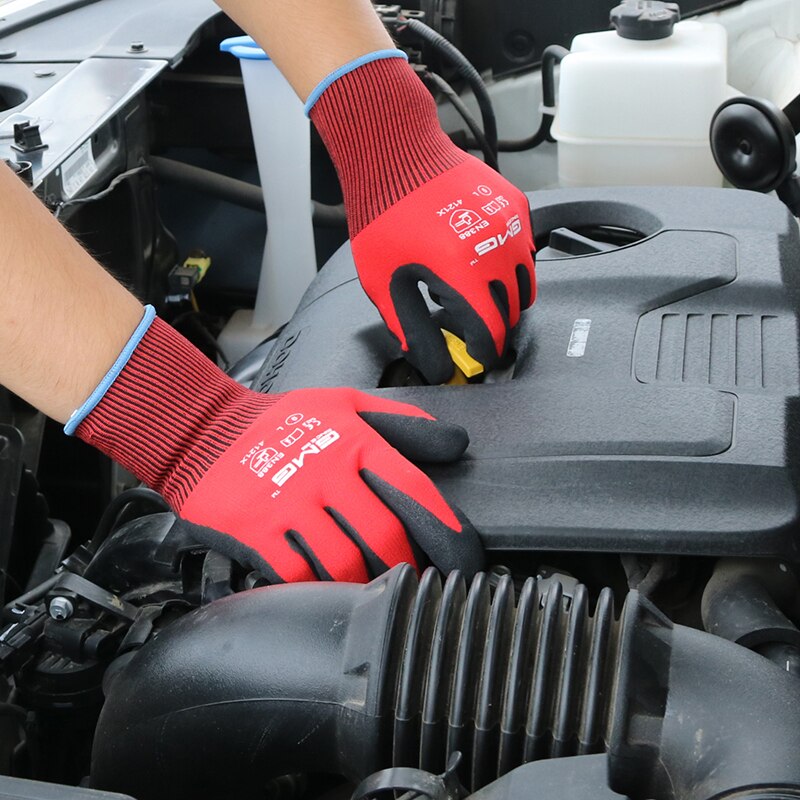 Bau Handschuhe GMG verrotten Nylon Hülse Schwarz Nitril sandig Beschichtung Arbeit Sicherheit Handschuhe Männer Arbeit Handschuhe
