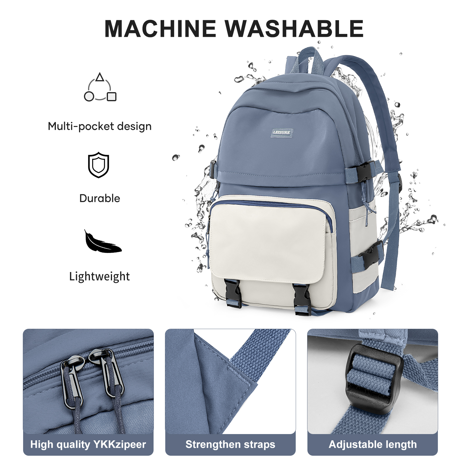 Waterproof Laptop Backpack for School Kawaii Solid Color Girls Boys Nylon Backpack Lightweight Travel School Bag Daypack