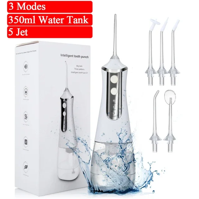 ZaiXiao 5 Modi Munddusche USB Aufladbare Tragbare Zahn Wasser Flosser Jet 350 ml Irrigator Zahn Zähne Cleane: Weiß