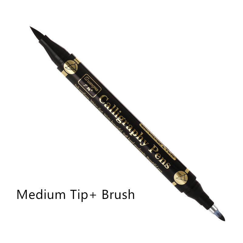 3pcs/lot Double head Hand Lettering Pens Chinese Calligraphy Brush Pens Set Art Markers Black Ink 4 size for Beginners Writing: Medium and brush