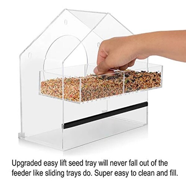Window Birds Feeder Weather Proof House Shape Clear Acrylic Feeder with 3 Sucker for Outdoors Songbird YE