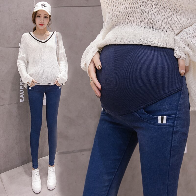 963# Washed Super Stretch Denim Maternity Pants Autumn Spring Skinny Pencil Jeans For Pregnant Women Pregnancy Belly Trousers