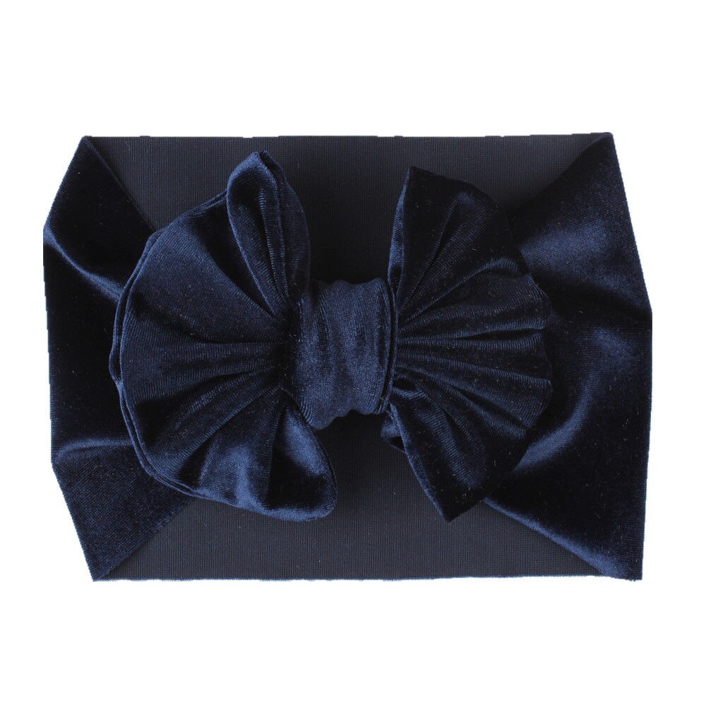 Brand Toddler Kid Baby Girl Boy Velvet Headband Solid Bowknot Hair Band Headwear Cotton Head Wrap Props Kids 1-5T: Navy Blue