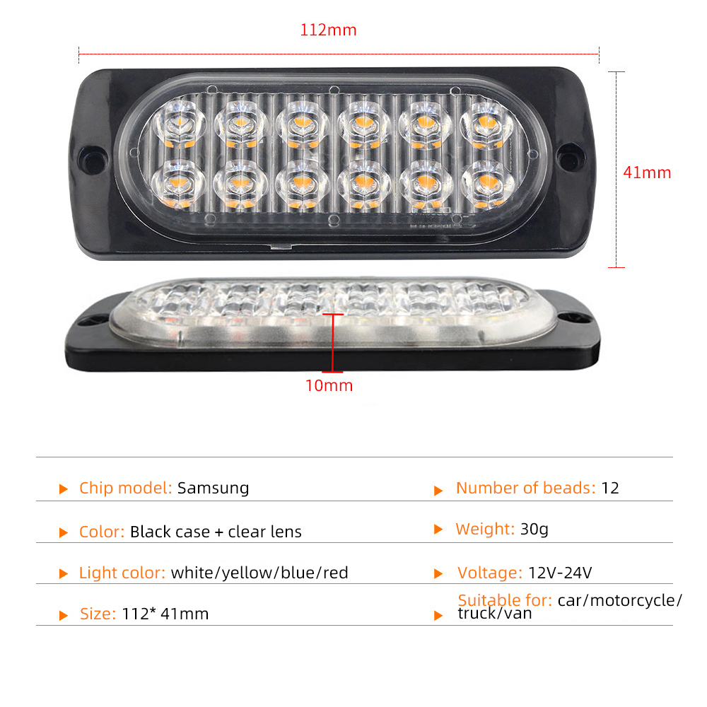Luz de advertencia de coche de 12LED, luz de emergencia de avería, lámpara de baliza de remolque de camión, luz lateral LED ámbar de 12V para accesorios de coches KO