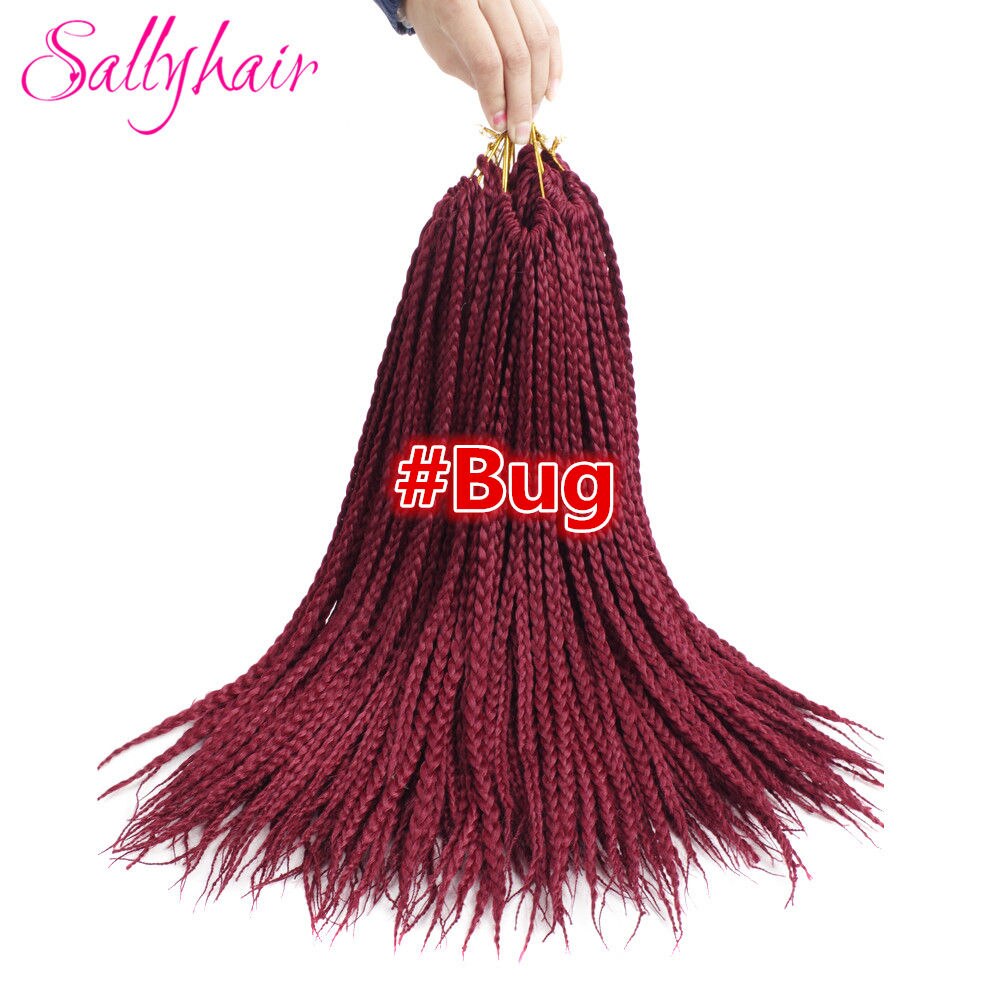Sallyhair 18 Inch Haak Doos Vlechten Hair Extensions Bruin Synthetische Vlechten Haar Lage Temperatuur Fiber: # Bordeaux / 1 Stks/partij