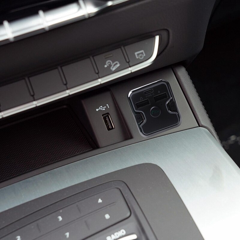 Bluetooth fm-sender til bil, trådløs fm-sender radiomodtager adapter bilsæt, med dobbelt usb og type-c opladningsport, musik