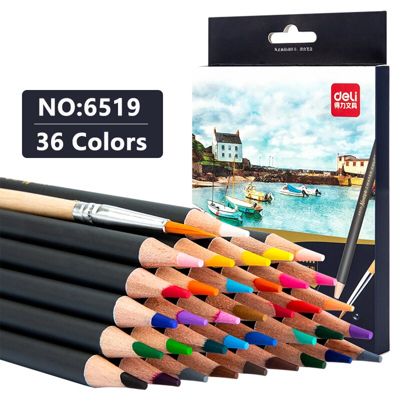 Deli Colored Pencils 24/36/48 Colors Oily Color Set Wood Watercolor Drawing Colored Pencil School Art Supplies: 36 Colors