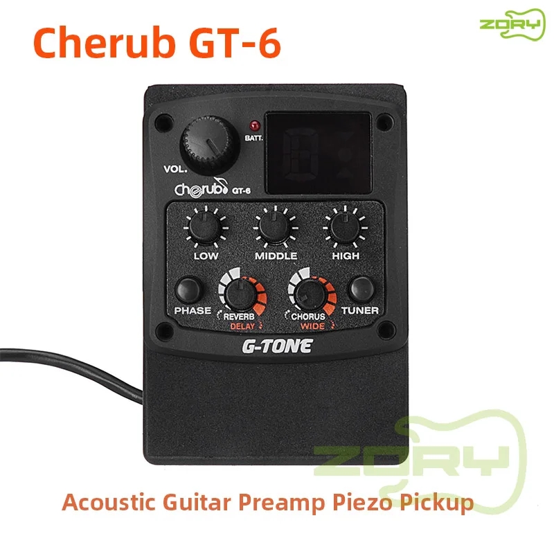 Cherub GT-6 preamplificador de guitarra acústica pastilla piezoeléctrica Reverb Delay Chorus ecualizador EQ de 3 bandas efecto sintonizador LCD para pastillas de guitarra parte